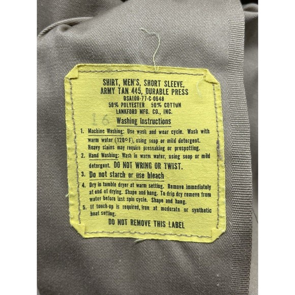 Post Vietnam Era U.S. ARMY Military Tan 445 Short Sleeve Shirt w/ Ranger Patch - Picture 8 of 8